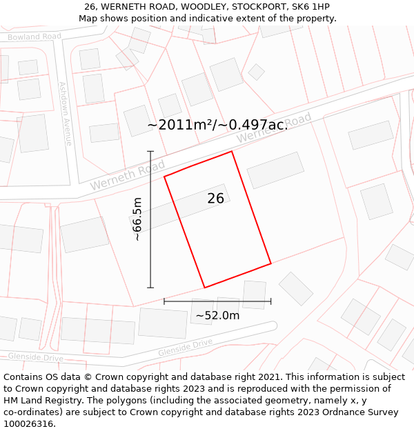 26, WERNETH ROAD, WOODLEY, STOCKPORT, SK6 1HP: Plot and title map