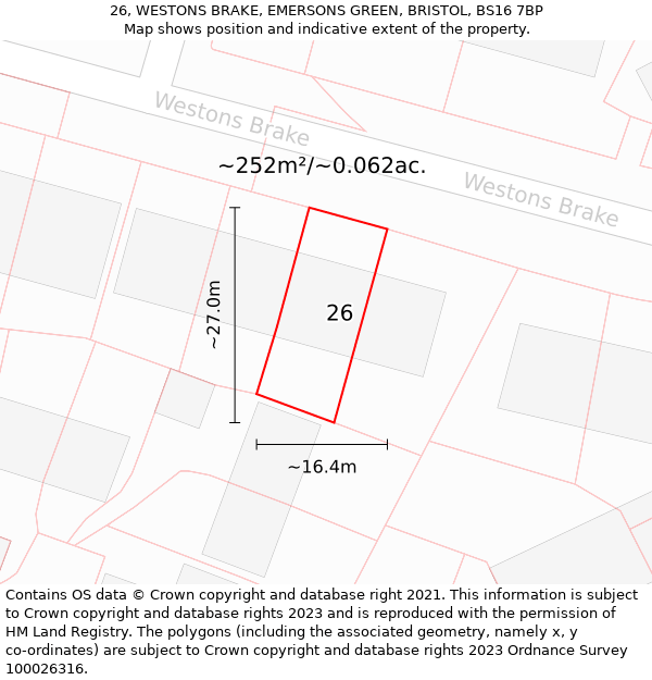 26, WESTONS BRAKE, EMERSONS GREEN, BRISTOL, BS16 7BP: Plot and title map