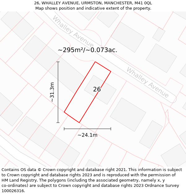 26, WHALLEY AVENUE, URMSTON, MANCHESTER, M41 0QL: Plot and title map