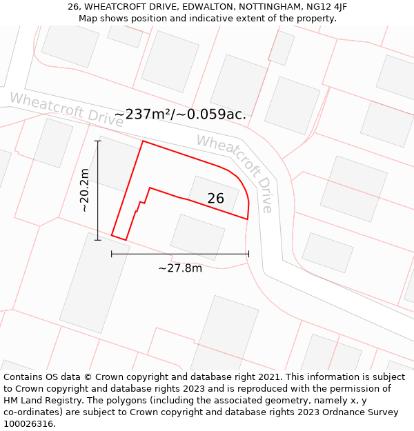 26, WHEATCROFT DRIVE, EDWALTON, NOTTINGHAM, NG12 4JF: Plot and title map