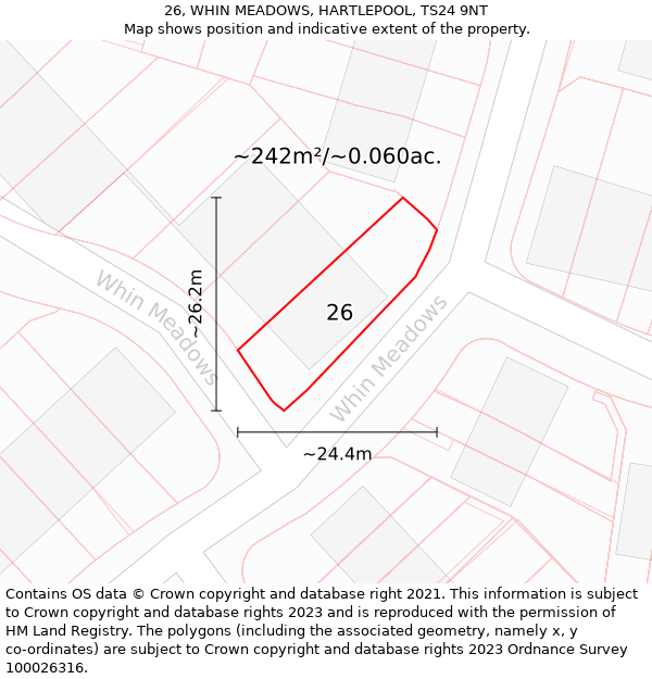 26, WHIN MEADOWS, HARTLEPOOL, TS24 9NT: Plot and title map