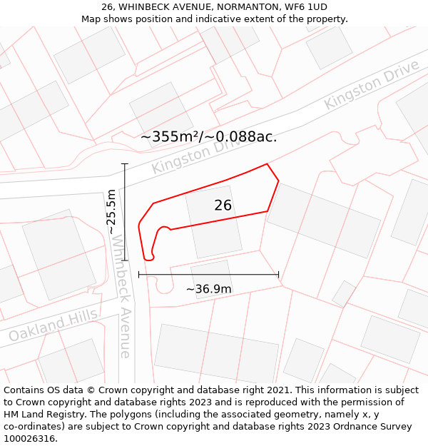 26, WHINBECK AVENUE, NORMANTON, WF6 1UD: Plot and title map