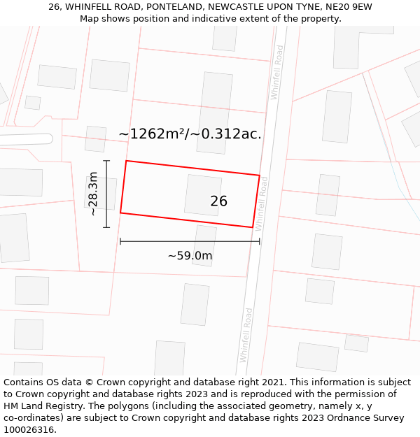 26, WHINFELL ROAD, PONTELAND, NEWCASTLE UPON TYNE, NE20 9EW: Plot and title map