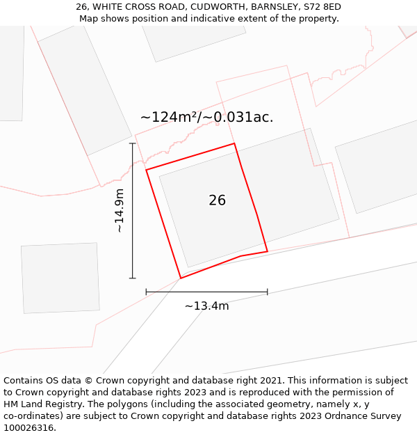 26, WHITE CROSS ROAD, CUDWORTH, BARNSLEY, S72 8ED: Plot and title map