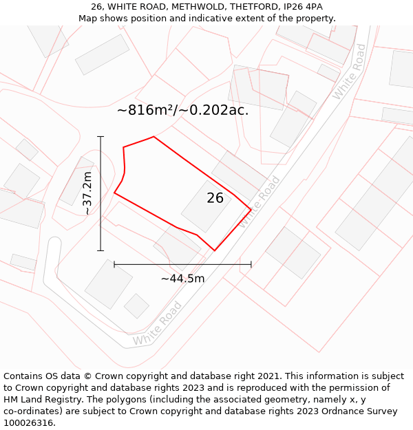 26, WHITE ROAD, METHWOLD, THETFORD, IP26 4PA: Plot and title map