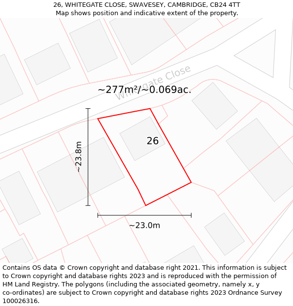 26, WHITEGATE CLOSE, SWAVESEY, CAMBRIDGE, CB24 4TT: Plot and title map