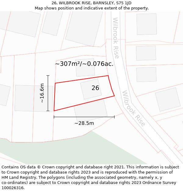 26, WILBROOK RISE, BARNSLEY, S75 1JD: Plot and title map