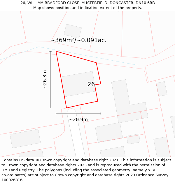 26, WILLIAM BRADFORD CLOSE, AUSTERFIELD, DONCASTER, DN10 6RB: Plot and title map