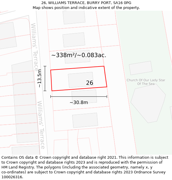 26, WILLIAMS TERRACE, BURRY PORT, SA16 0PG: Plot and title map