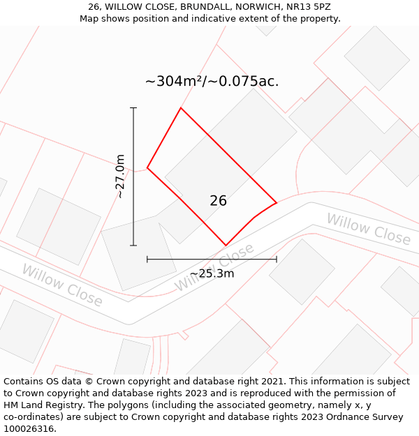 26, WILLOW CLOSE, BRUNDALL, NORWICH, NR13 5PZ: Plot and title map