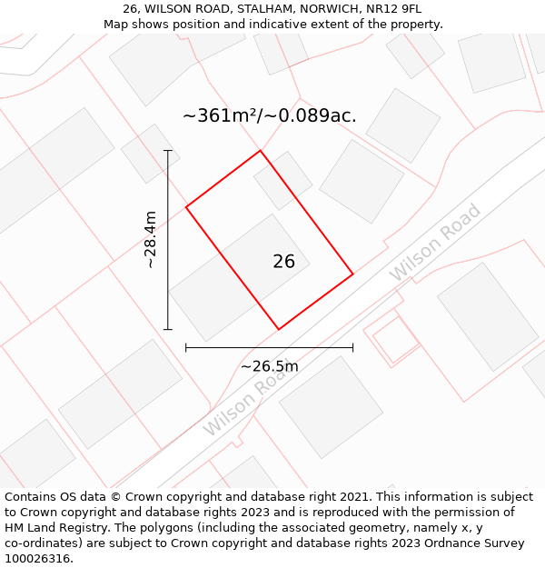 26, WILSON ROAD, STALHAM, NORWICH, NR12 9FL: Plot and title map