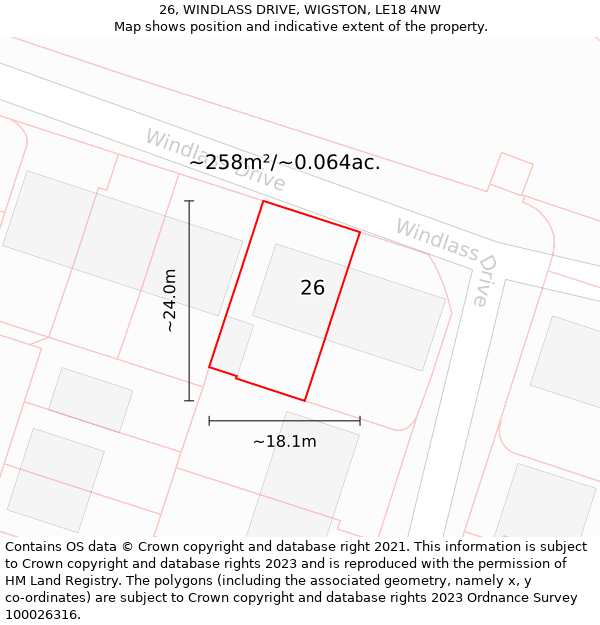 26, WINDLASS DRIVE, WIGSTON, LE18 4NW: Plot and title map