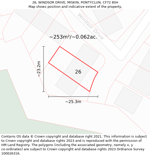 26, WINDSOR DRIVE, MISKIN, PONTYCLUN, CF72 8SH: Plot and title map