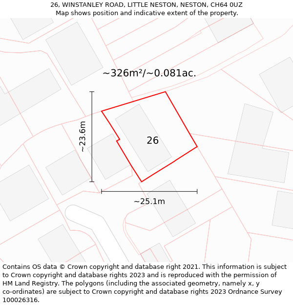 26, WINSTANLEY ROAD, LITTLE NESTON, NESTON, CH64 0UZ: Plot and title map