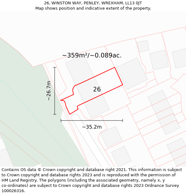 26, WINSTON WAY, PENLEY, WREXHAM, LL13 0JT: Plot and title map