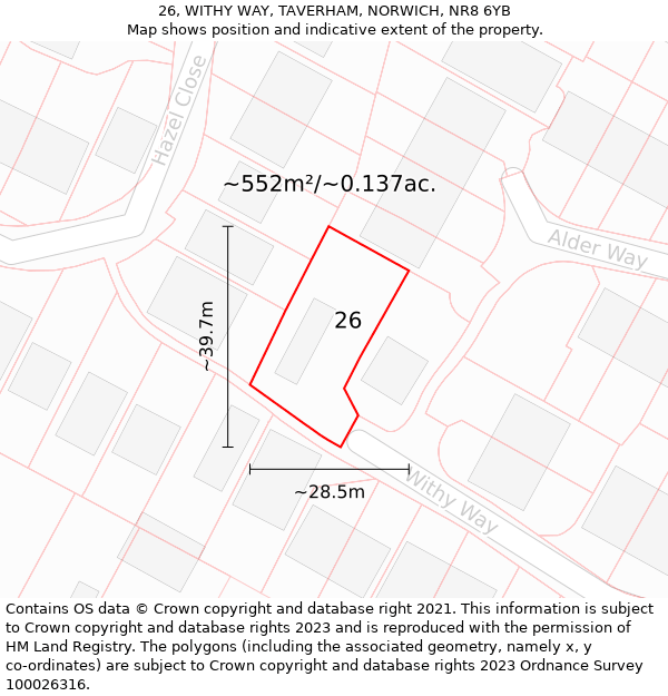 26, WITHY WAY, TAVERHAM, NORWICH, NR8 6YB: Plot and title map