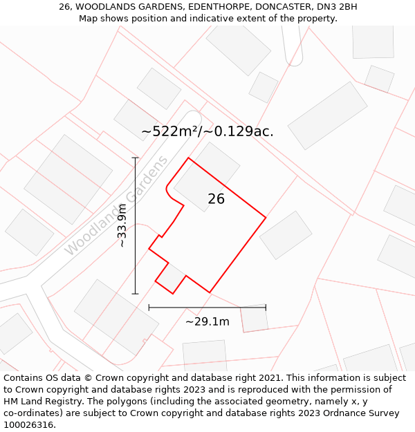 26, WOODLANDS GARDENS, EDENTHORPE, DONCASTER, DN3 2BH: Plot and title map