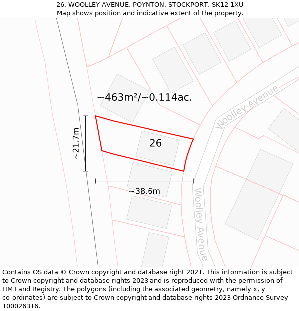 26, WOOLLEY AVENUE, POYNTON, STOCKPORT, SK12 1XU: Plot and title map