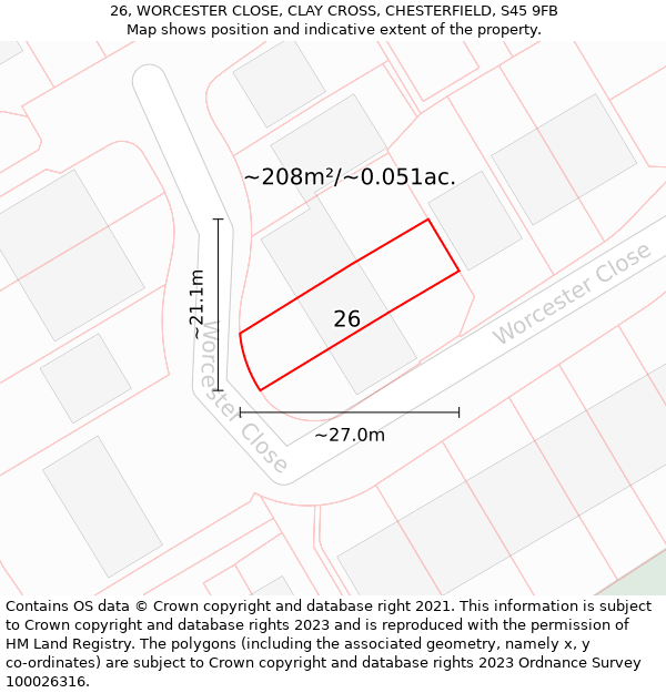 26, WORCESTER CLOSE, CLAY CROSS, CHESTERFIELD, S45 9FB: Plot and title map