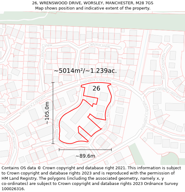 26, WRENSWOOD DRIVE, WORSLEY, MANCHESTER, M28 7GS: Plot and title map