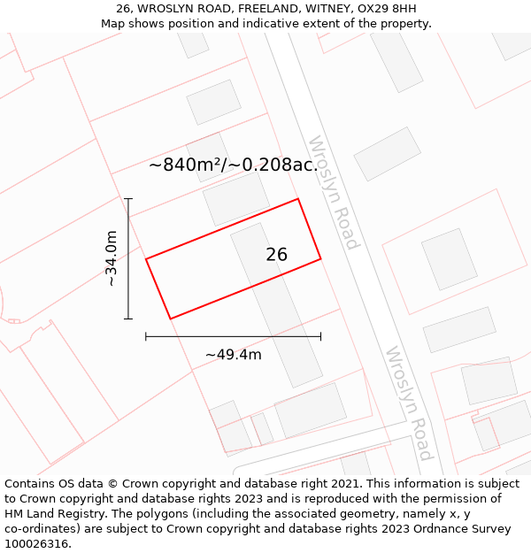 26, WROSLYN ROAD, FREELAND, WITNEY, OX29 8HH: Plot and title map