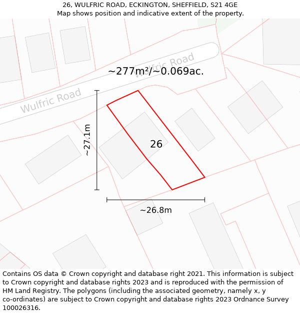 26, WULFRIC ROAD, ECKINGTON, SHEFFIELD, S21 4GE: Plot and title map