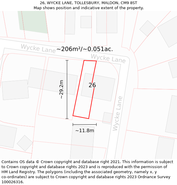 26, WYCKE LANE, TOLLESBURY, MALDON, CM9 8ST: Plot and title map