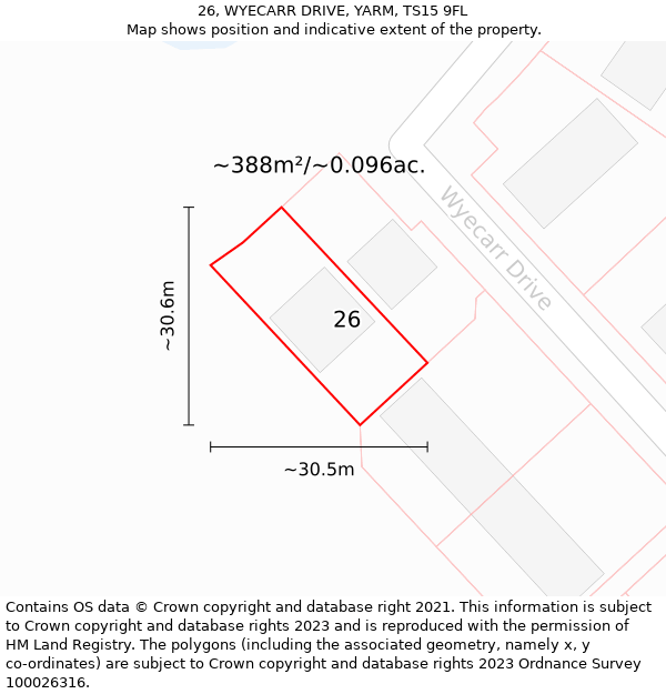 26, WYECARR DRIVE, YARM, TS15 9FL: Plot and title map