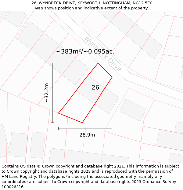 26, WYNBRECK DRIVE, KEYWORTH, NOTTINGHAM, NG12 5FY: Plot and title map