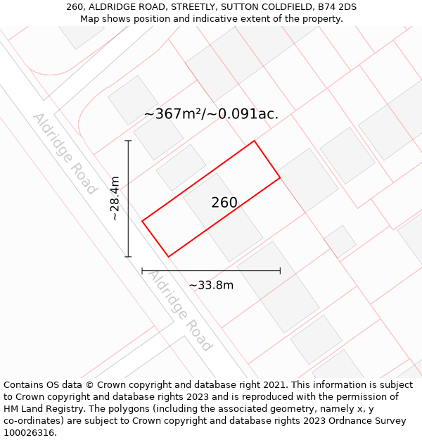 260, ALDRIDGE ROAD, STREETLY, SUTTON COLDFIELD, B74 2DS: Plot and title map