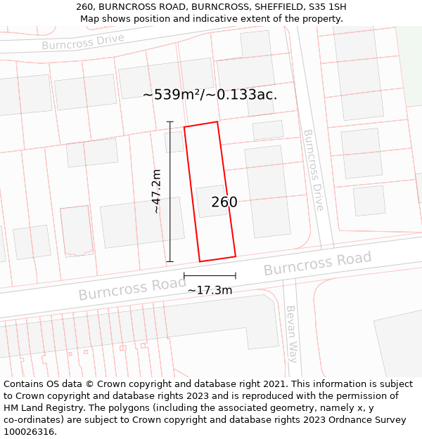 260, BURNCROSS ROAD, BURNCROSS, SHEFFIELD, S35 1SH: Plot and title map