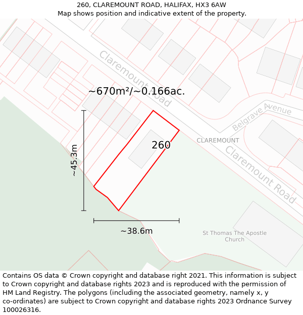 260, CLAREMOUNT ROAD, HALIFAX, HX3 6AW: Plot and title map