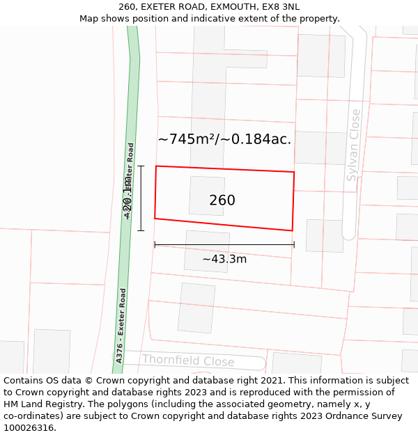 260, EXETER ROAD, EXMOUTH, EX8 3NL: Plot and title map