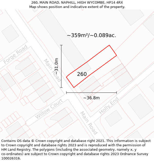 260, MAIN ROAD, NAPHILL, HIGH WYCOMBE, HP14 4RX: Plot and title map