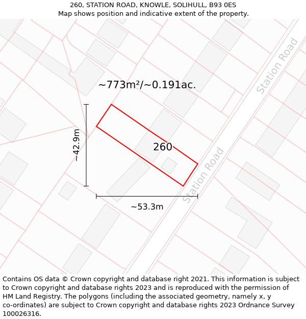 260, STATION ROAD, KNOWLE, SOLIHULL, B93 0ES: Plot and title map