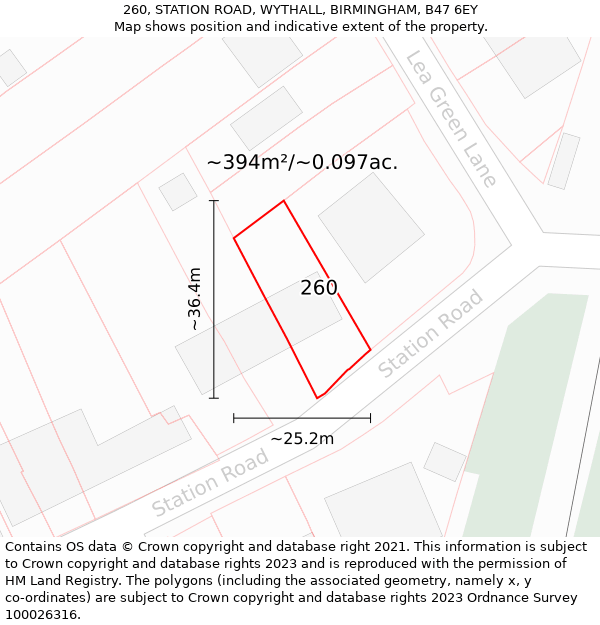 260, STATION ROAD, WYTHALL, BIRMINGHAM, B47 6EY: Plot and title map