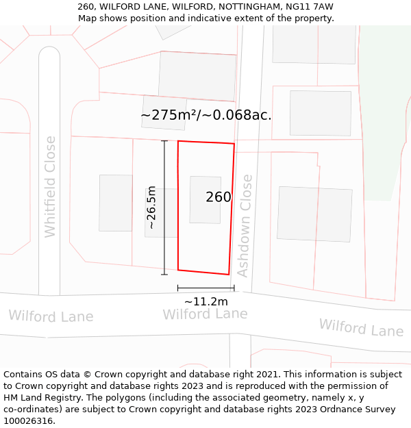 260, WILFORD LANE, WILFORD, NOTTINGHAM, NG11 7AW: Plot and title map