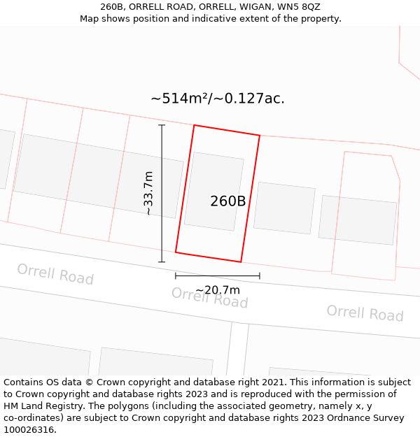 260B, ORRELL ROAD, ORRELL, WIGAN, WN5 8QZ: Plot and title map