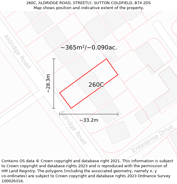 260C, ALDRIDGE ROAD, STREETLY, SUTTON COLDFIELD, B74 2DS: Plot and title map