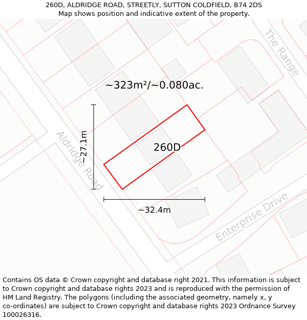 260D, ALDRIDGE ROAD, STREETLY, SUTTON COLDFIELD, B74 2DS: Plot and title map