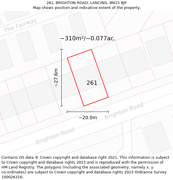 261, BRIGHTON ROAD, LANCING, BN15 8JP: Plot and title map