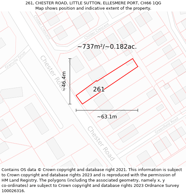 261, CHESTER ROAD, LITTLE SUTTON, ELLESMERE PORT, CH66 1QG: Plot and title map