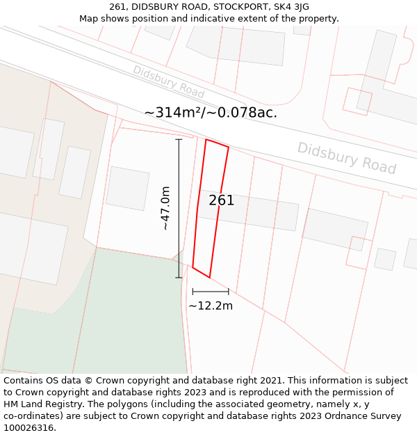261, DIDSBURY ROAD, STOCKPORT, SK4 3JG: Plot and title map