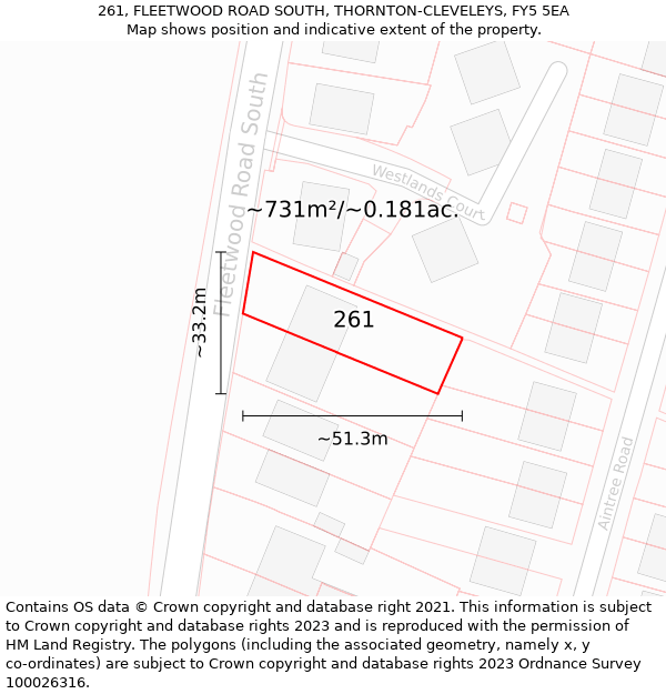 261, FLEETWOOD ROAD SOUTH, THORNTON-CLEVELEYS, FY5 5EA: Plot and title map