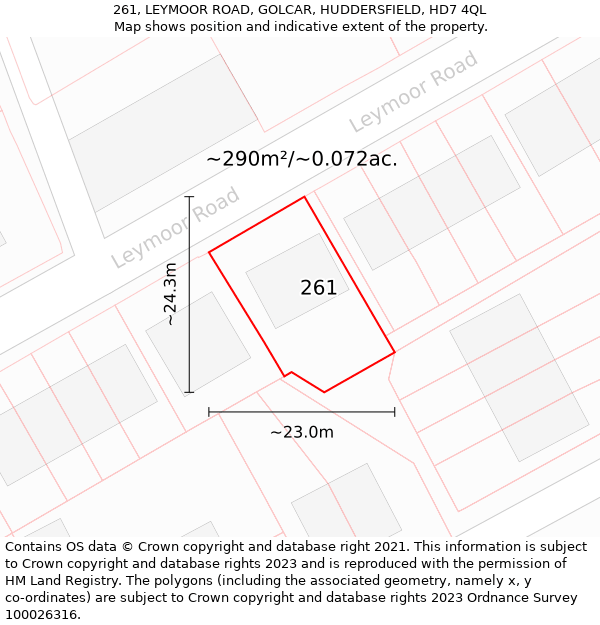 261, LEYMOOR ROAD, GOLCAR, HUDDERSFIELD, HD7 4QL: Plot and title map