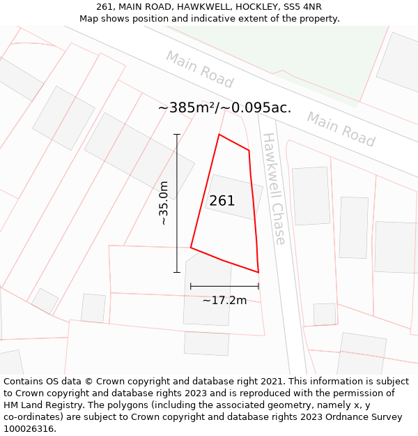 261, MAIN ROAD, HAWKWELL, HOCKLEY, SS5 4NR: Plot and title map