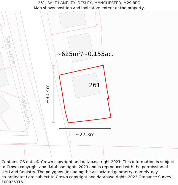 261, SALE LANE, TYLDESLEY, MANCHESTER, M29 8PG: Plot and title map