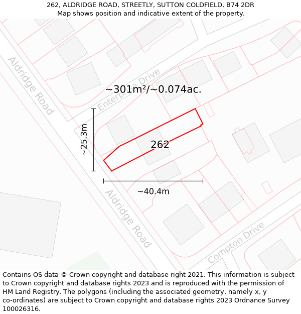 262, ALDRIDGE ROAD, STREETLY, SUTTON COLDFIELD, B74 2DR: Plot and title map