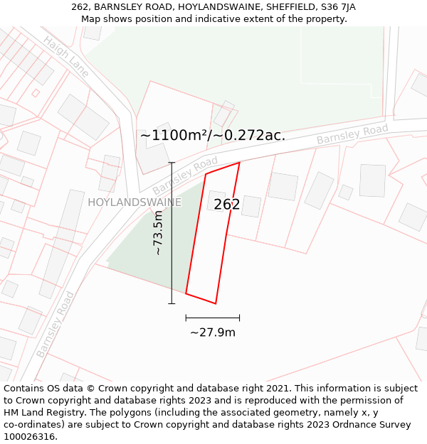 262, BARNSLEY ROAD, HOYLANDSWAINE, SHEFFIELD, S36 7JA: Plot and title map