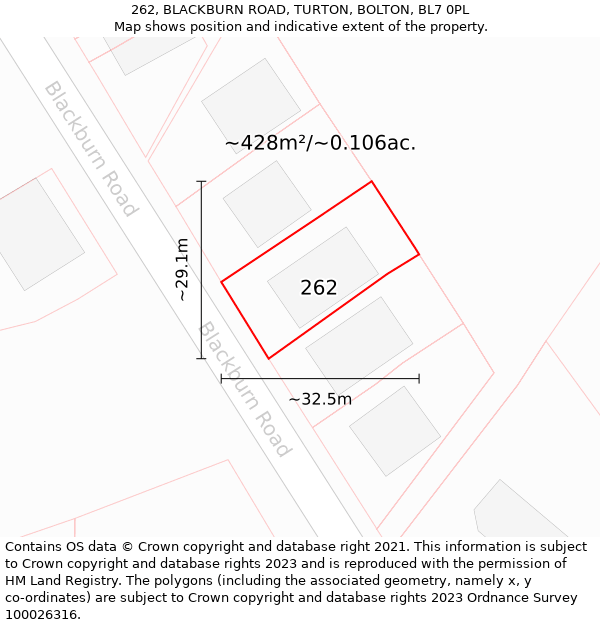 262, BLACKBURN ROAD, TURTON, BOLTON, BL7 0PL: Plot and title map